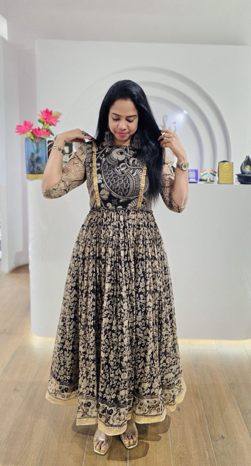 Peacock Cubic Kota Kalamkari Gown