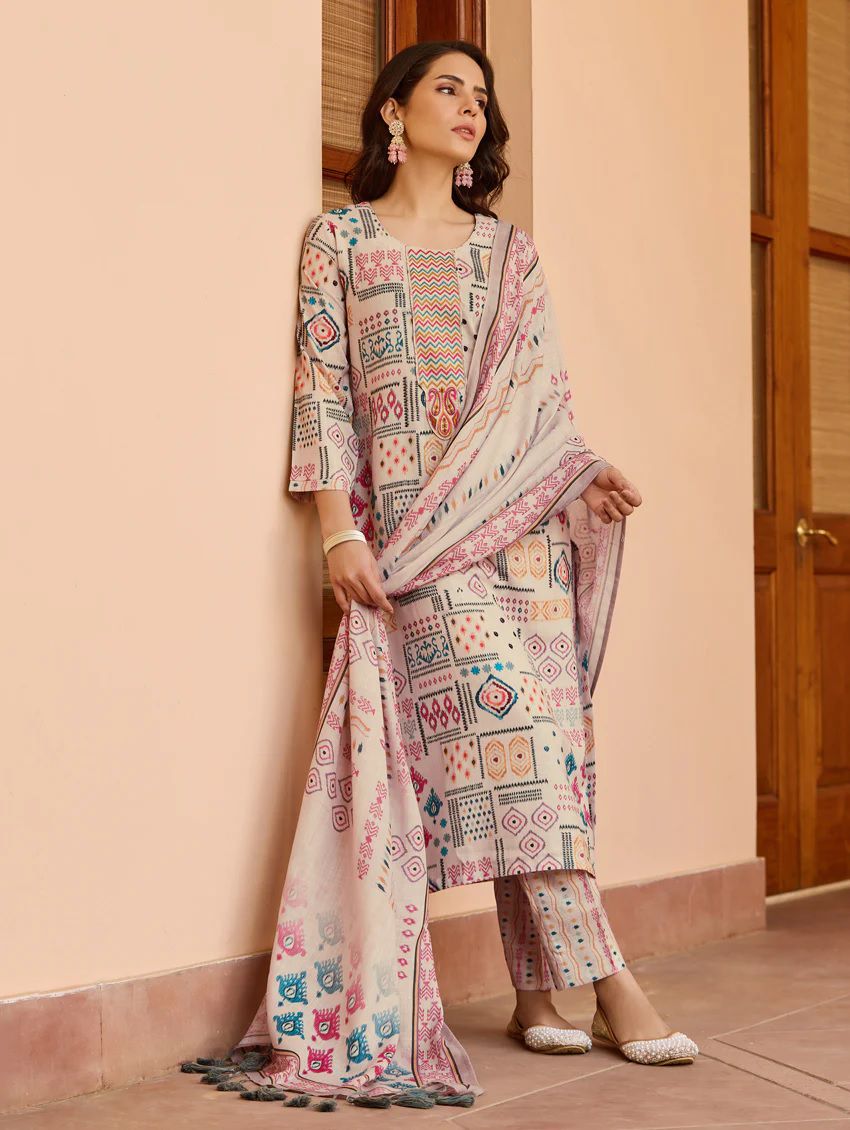 "Chanderi Charm - Cotton Flax Dupatta Set"