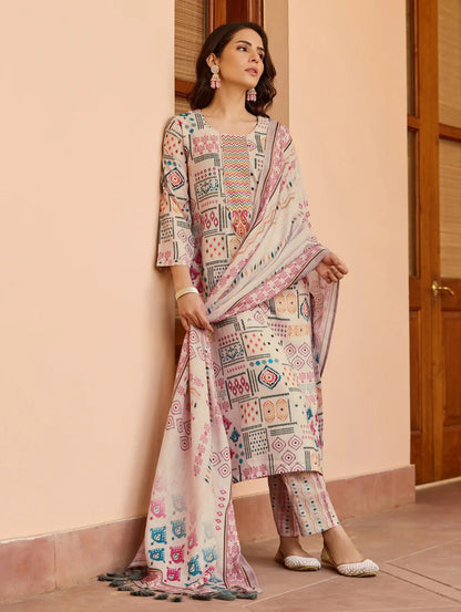 "Chanderi Charm - Cotton Flax Dupatta Set"