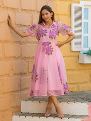 Ananya Pink Floral Organza Dress