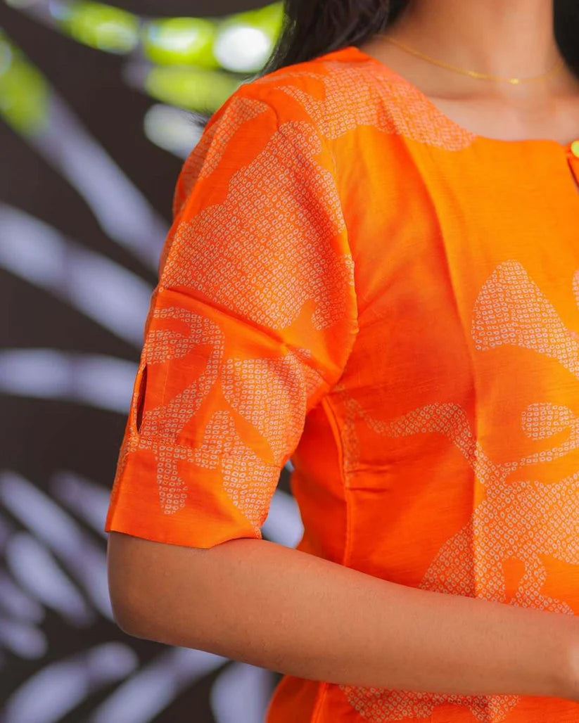 Premium Orange Floral  Kurti