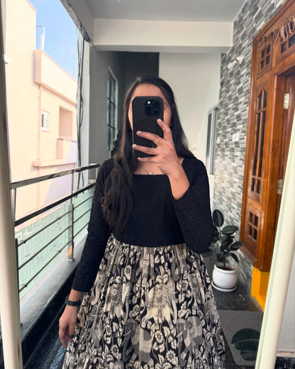 "Traditional Hakuba Muslin Anarkali With Kalamkari Print -