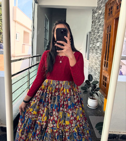 "Traditional Hakuba Muslin Anarkali With Kalamkari Print -